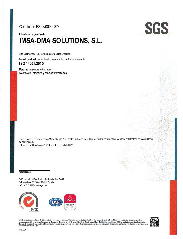 IMSA DMA Certificado ISO 14001